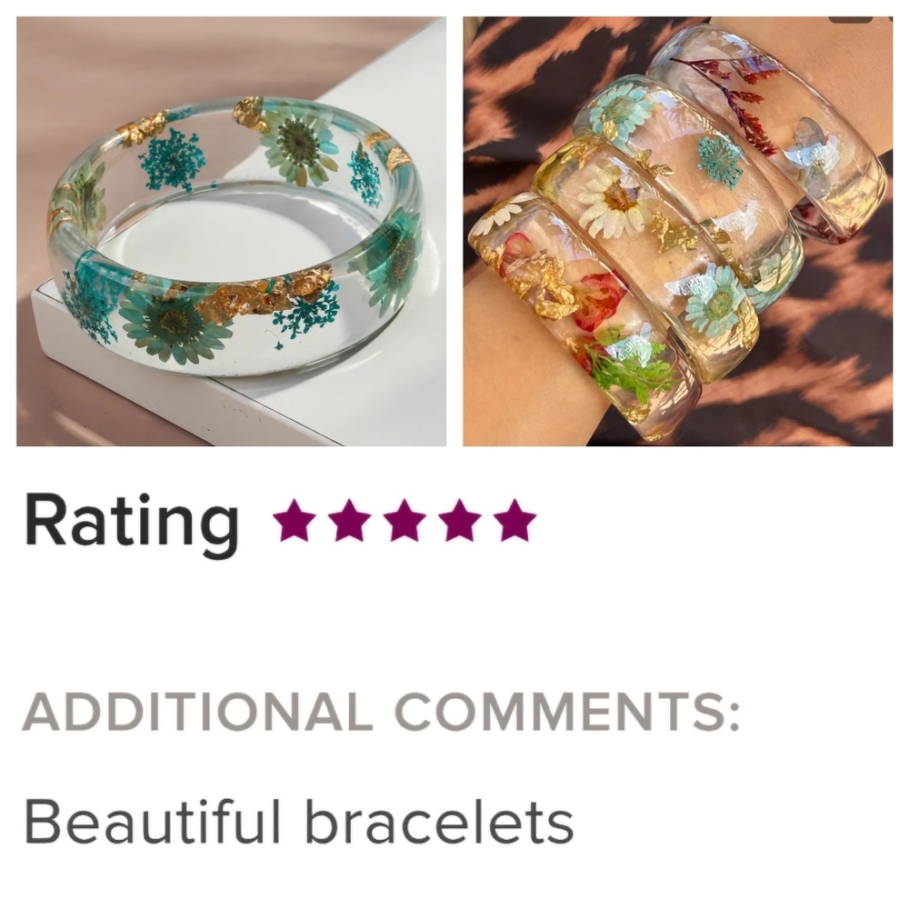 Botanical Resin Bangle Bracelet Blue Yellow Teal Red - Picture 5 of 17